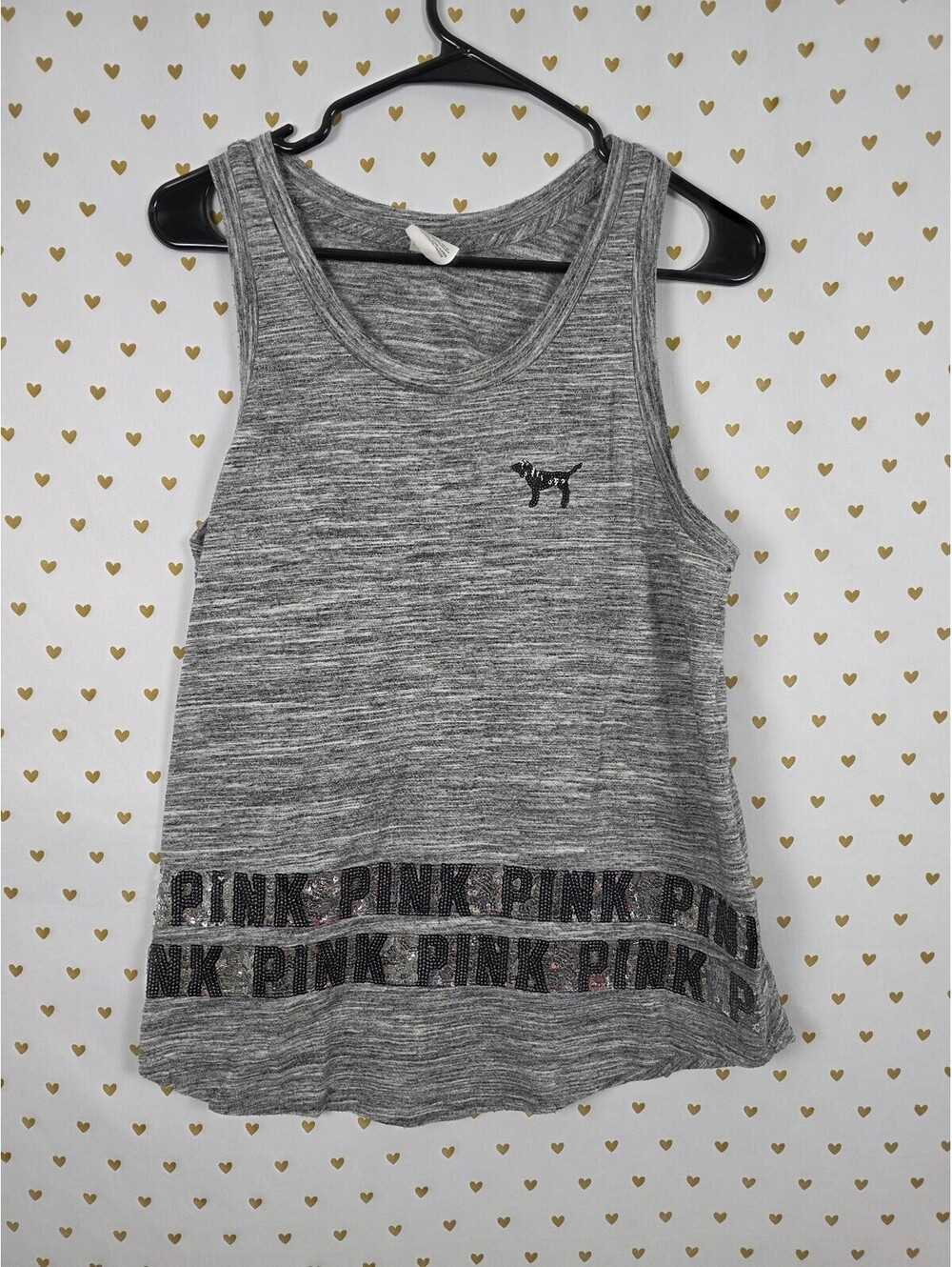 Victorias Secret PINK Grey Bling Sequined Tank Top Logo LARGE
